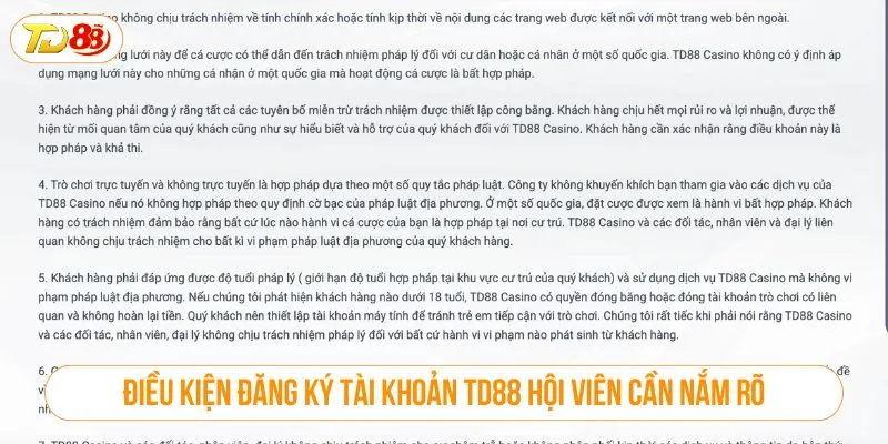 Điều kiện đăng ký tài khoản TD88 Hội viên cần nắm rõ
