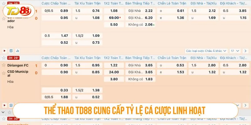 Thể Thao TD88 – Tận Hưởng Mọi Giải Đấu Ngay Trong Tầm Tay Thể thao TD88 cung cấp tỷ lệ cá cược linh hoạt